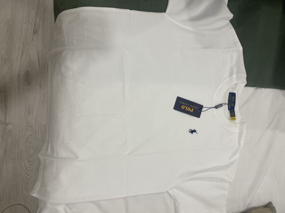 T-shirt polo ralph lauren branca simbolo azul nova