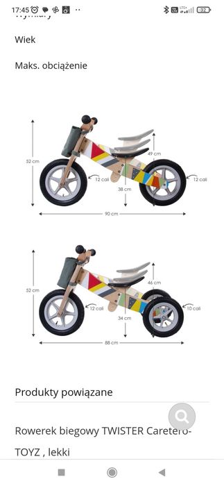 Rowerek sunbaby twist biegowy drewniany 2w1 trzykołowy dwukołowy