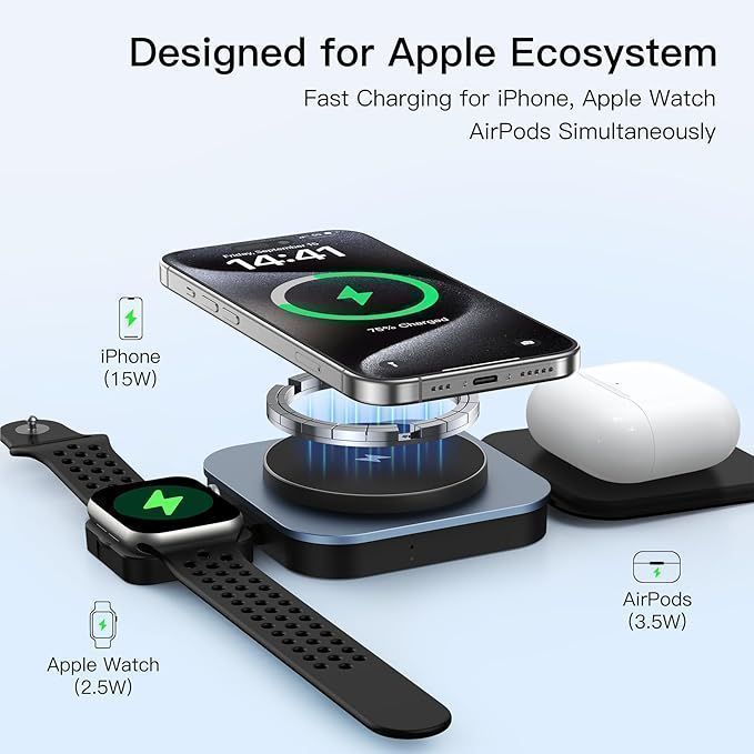 Keepro Ładowarka 3W1 Magsafe Iphone Apple Watch Airpods Czarna