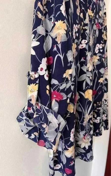 Granatowa żółta bluzka w kwiaty damska z bawełną River Flower L 40