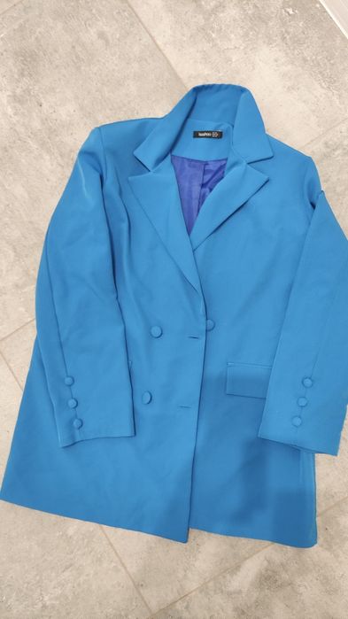 Żakiet dwurzędowa marynarka, szeroka, piekny chabrowy kolor, niebieski