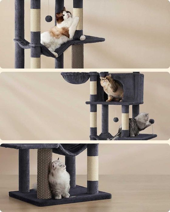 Drapak wysoki,legowisko,słupek do drapania,wieża Feandrea 175 cm szary