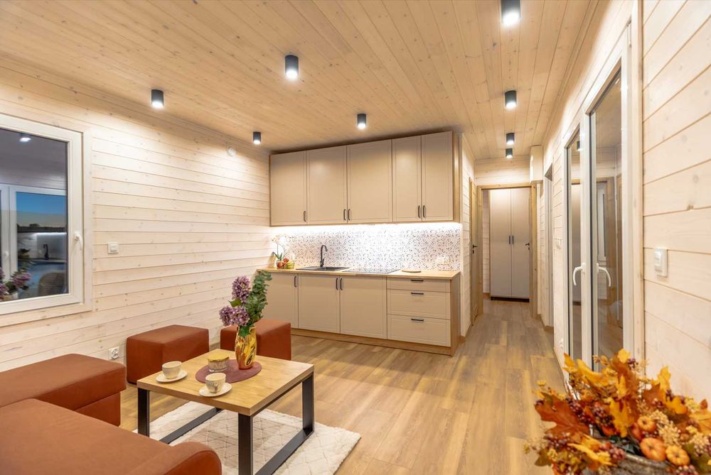 nowy domek 40m2 wyposażony na kołach drewniany modułowy holenderski
