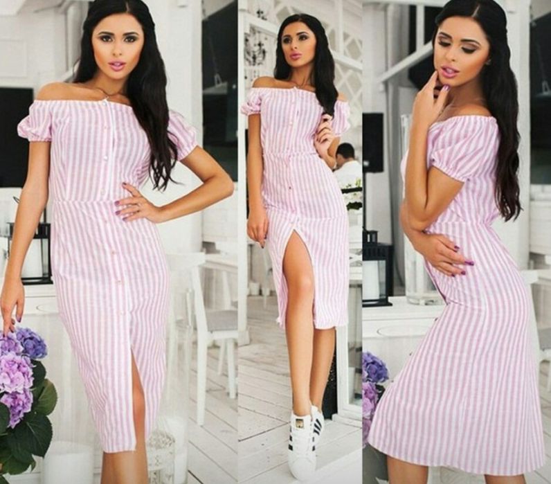 Літня сукня платье розовое в полоску миди S