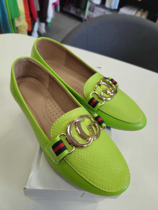 Mokasyny limonka r. 40, ekoskóra, lekkie !!!