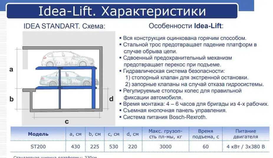 Двухуровневая парковка Katopark Opti lift, Idea lift, Major lift