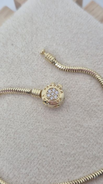 Nowa złota bransoletka typu Pandora 20 cm klasyk cyrkonie okrągła 585