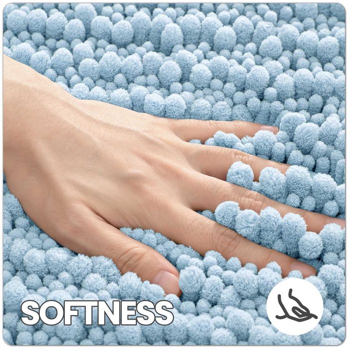 Tapete para casa de banho (50x80 azul) Absorvente, Shaggy Chenille