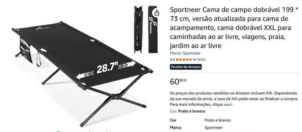 Sportneer Cama de campo dobrável