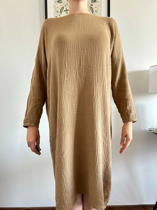 Brązowa sukienka damska midi made in Italy bawełniana L-XL