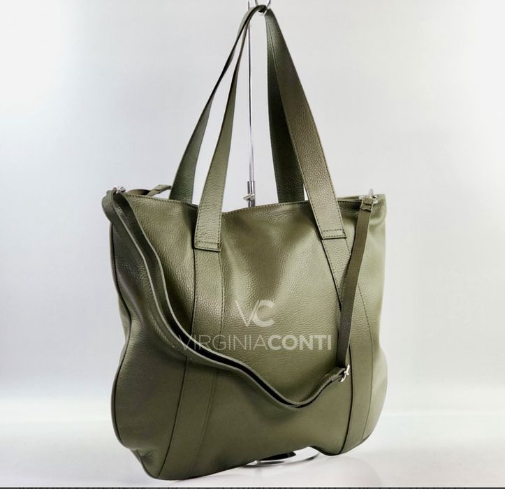 Велика сумка шкіряна хакі олива Сумка італійська хобо Велика сумка
