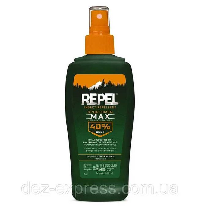 Засіб від комарів та кліщів Repel Sportsmen Max Formula 40% DEET , 100% DEET  Made in USA