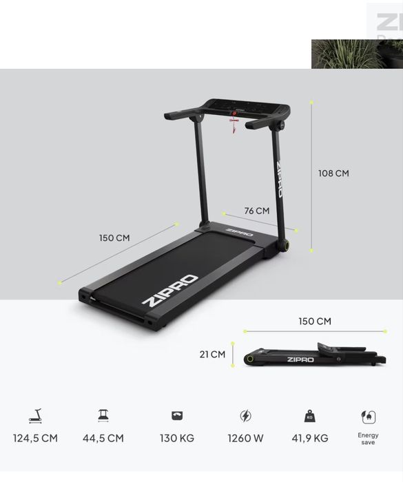 Passadeira de corrida Zipro Pacto 125 x 45 cm 16 km/h FitShow Kinomap Bluetooth