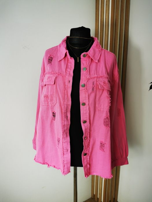Kurtka koszulowa jeansowa damska wiosenna letnia różowa rozmiar xl 42, XXL 44