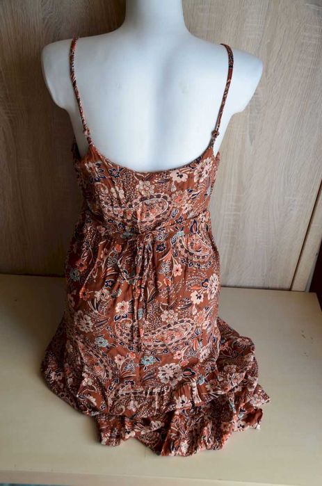 Sukienka na ramiączkach brązowa boho paisley letnia 38 40 M L 42