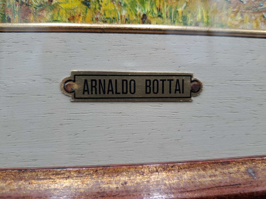 Obraz olejny na płótnie pejzaż domy drzewa Arnaldo Bottai Włochy