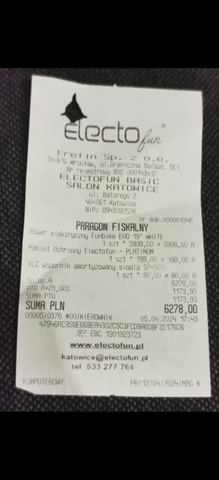 Rower elektryczny Funbike EVO 19" BIAŁY - Stan Jak Nowy, Przebieg TYLKO 260 km!