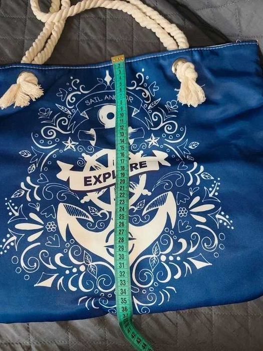 Duża torba shooperka letnia plażowa niebieska z kotwicą