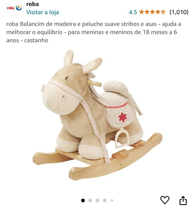 Balancim / cavalinho baloiço de madeira e peluche com caixa original