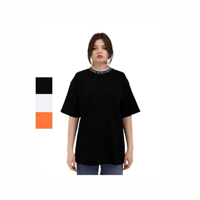 Футболка Acne Studios Extorr Logo T-Shirt Black \ White \ Orange
