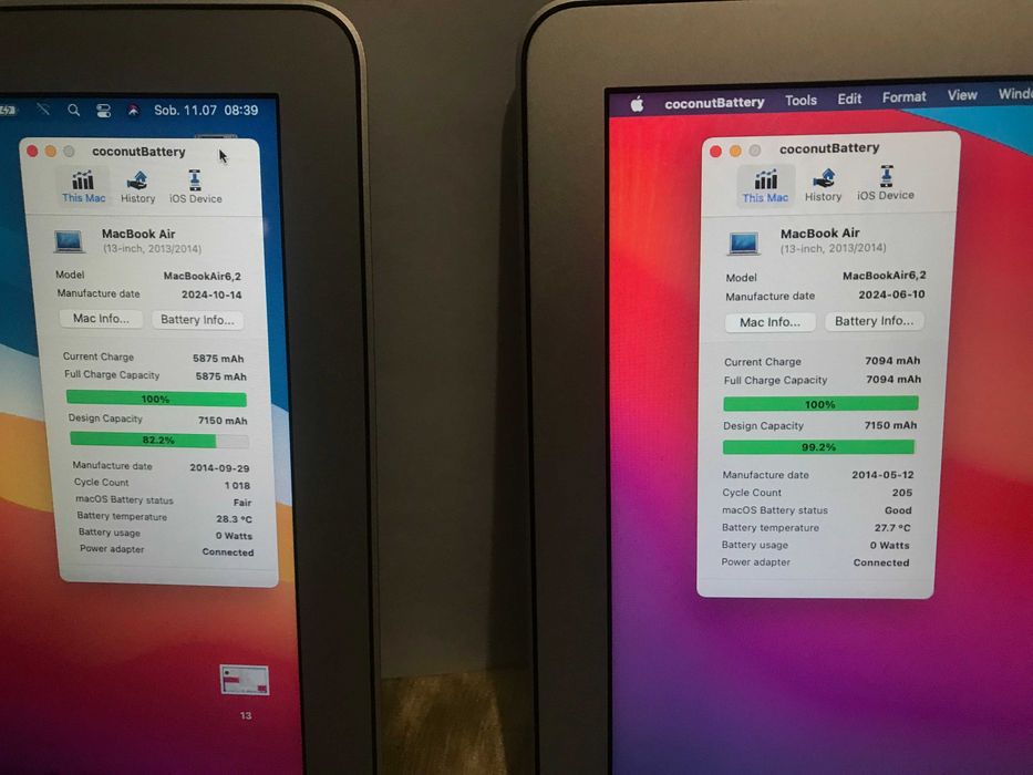 Apple dwa Macbooki AIR A1466/PRO A1502 i5 4/8GB 128 GB 2014 bat. bdb
