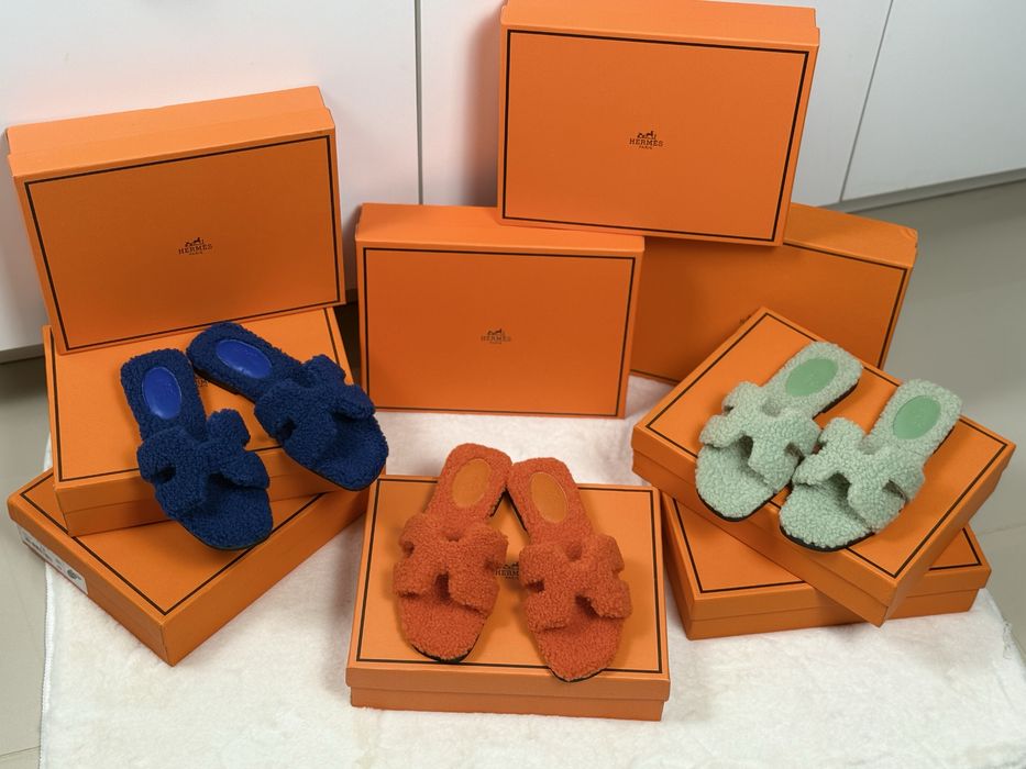 Жіночі шльопанці Hermes Oran Teddy хутряні / Shearling 36-39