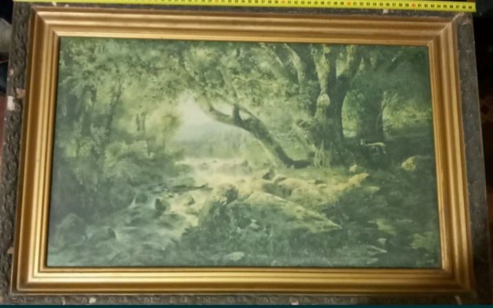 Картина" Водопад" старинная, ретро,на холсте, художник Саврасов,1968 г