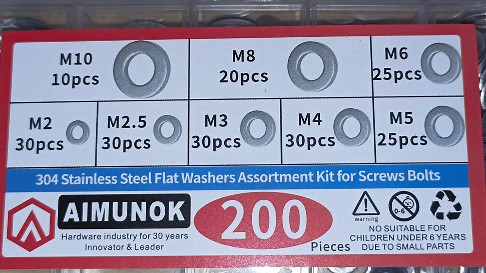 Набор плоских шайб 200 шт. нерж.сталь 304. Набір.