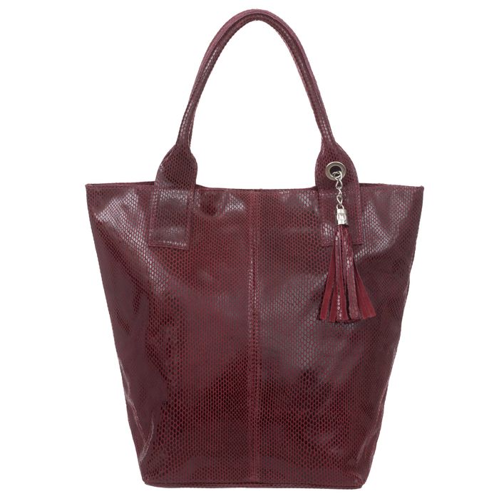 VERA PELLE torebka skórzana shopper lakierowana V588 c.bordowa