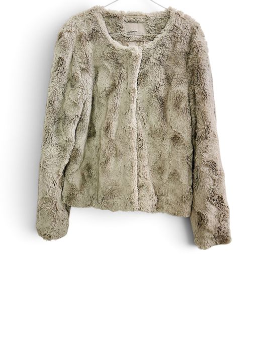 Kurtka futerko krótka beżowo-szara cozy casual L
