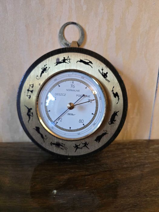 Barometr ścienny Fischer vintage – analogowy, symbole zodiaku