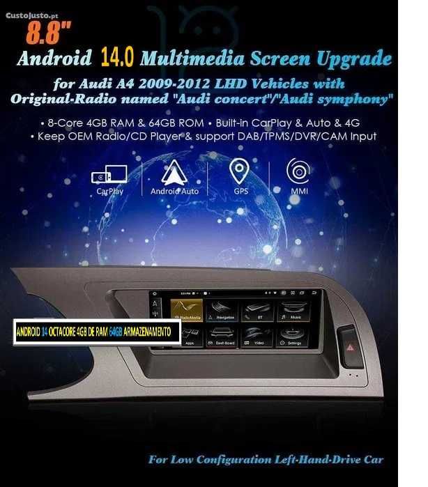Auto-rádio 8.8" android 14 Audi A4 2009  a 2016
