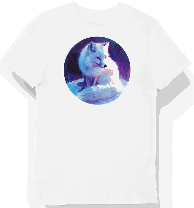 Koszulka męska biała z motywem śnieżnego lisa warkocz XXL