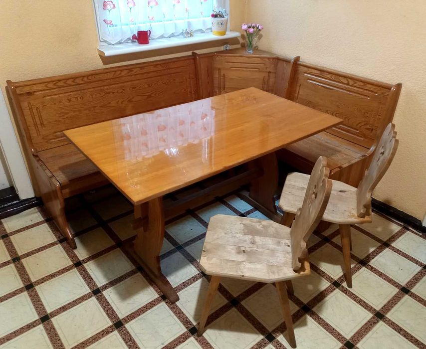 Stół ława góralska krzesła drewniana narożnik ze schowkami w siedzisku