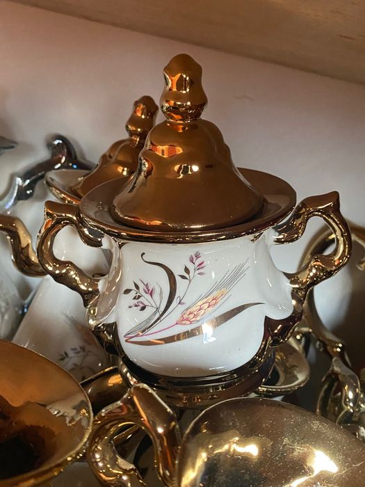 Набір з чашками 6шт колосок, ваза, цукорниця, молочник, та чайничок