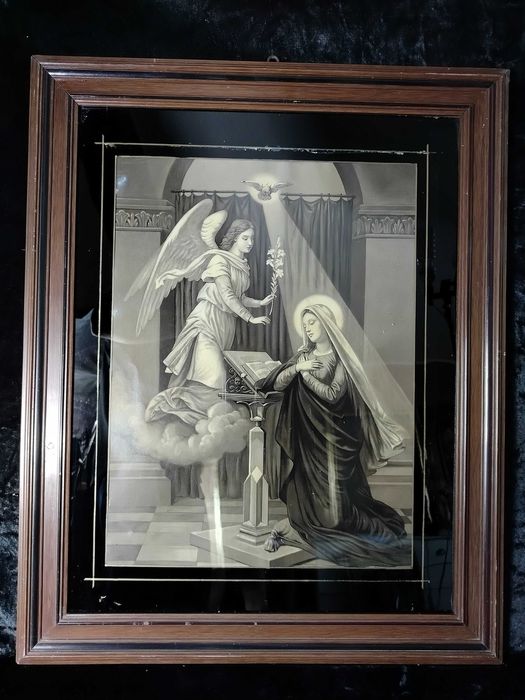 Zwiastowanie piękny stary obraz oleodruk anioł Maryja OS1007