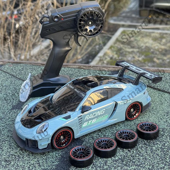 Дрифт машинка Porsche 911 GT6 RS сіра на радіокеруванні з ефектом диму