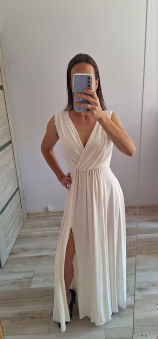 Sukienka maxi błyszcząca Elizabeth Collection S ecru