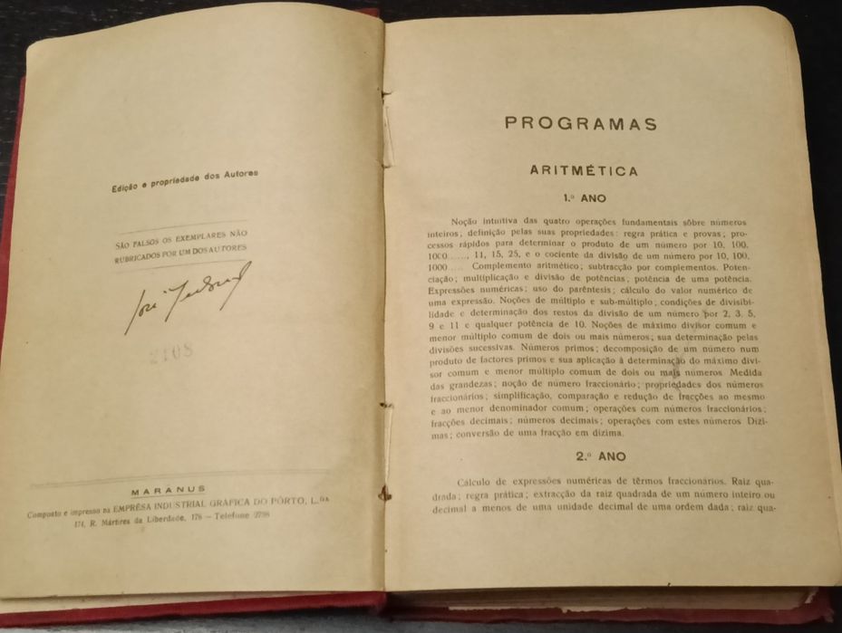 Livro escolar antigo  Aritmética e Álgebra