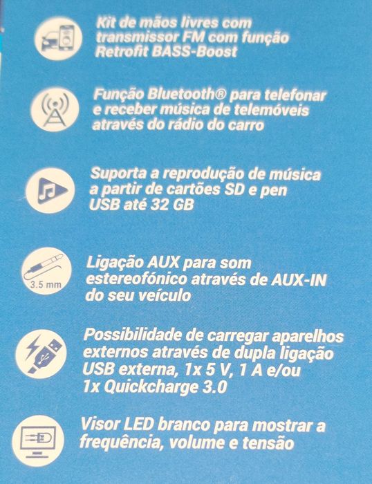 Transmissor fm com Bluetooth 5.1 (kit mãos livres)