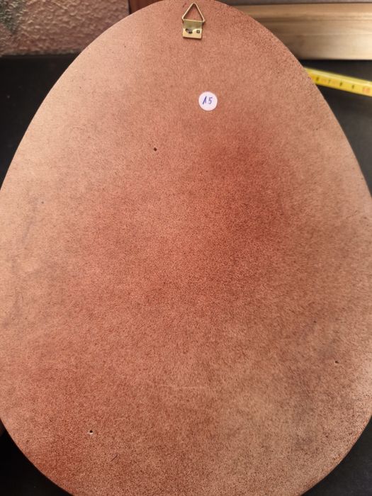 Quadro em Cerâmica e Madeira Virgem Maria c/Menino.