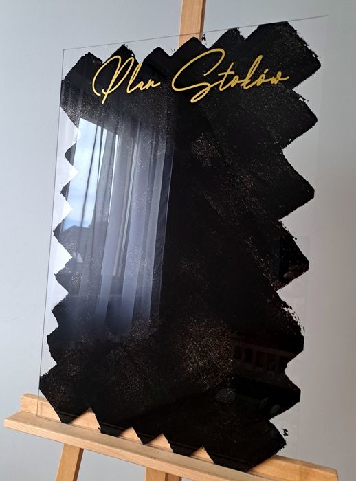 Tablica ślubna Plan stołów pleksi złoty napis rozmieszczenie gości ślu