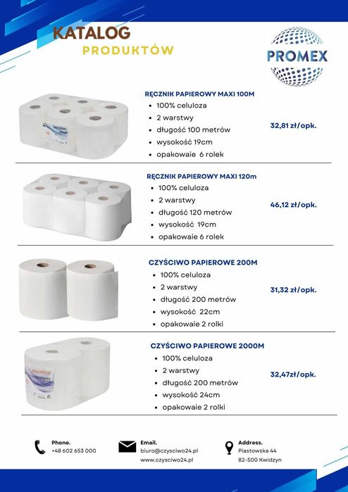 Ręcznik Papierowy 4 rolki po 250m 100% Celuloza