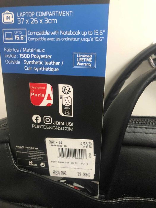 Mala em Pele p/ Portátil - Port Designs Zurich até 15.6" com Etiqueta!64739140631427124