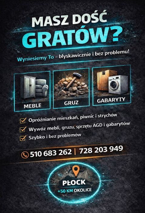 Wyniesiemy To! Wywóz mebli, gruzu i gabarytów | Płock + okolice (50km)