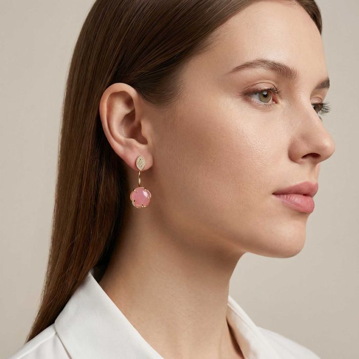 Серьги из желтого золота  с розовым ониксом