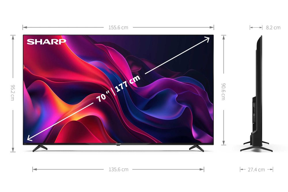 Telewizor 70" Sharp 4K Ultra HD tuner TV naziemnej / Netflix / YouTube
