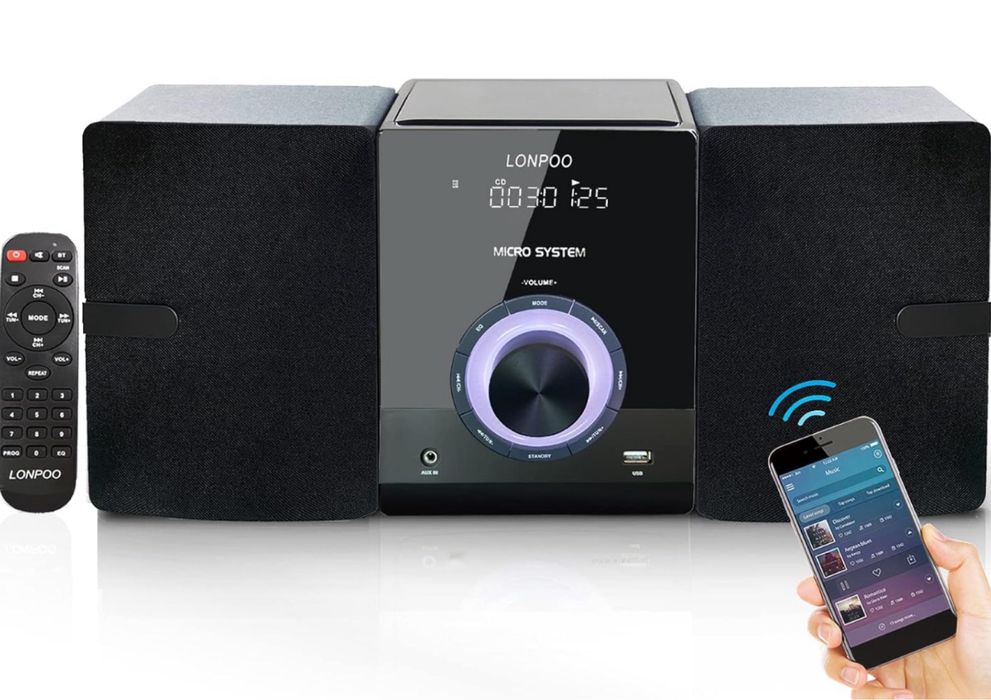 Lonpoo Micro HiFi z odtwarzaczem CD, Bluetooth, radiem FM, USB,