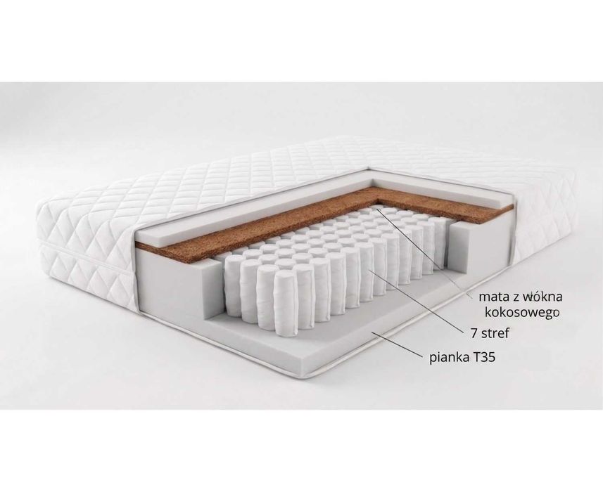 MATERAC 160x200 7-STREF POCKET + KOKOS Wyprzedaż Outlet -50% Wysyłka w 24H