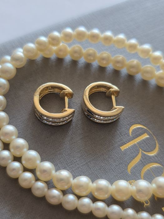 Retro Kolczyki Kółka 3.9g Diamenty 0.28ct Złoto WYCENA 6000zł